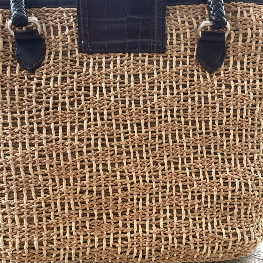 Brighton Woven Straw & Leather Satchel Tote Bag - Picture 4 of 8